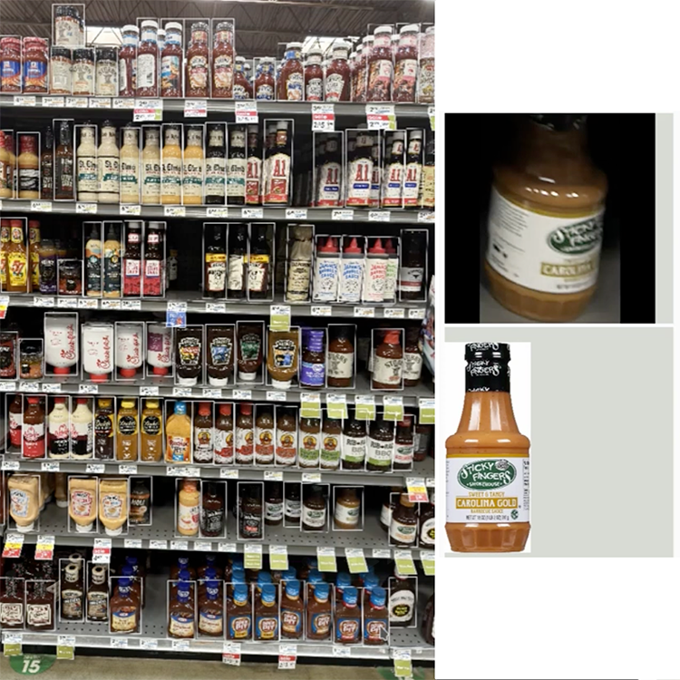 Recognizing darkly lit bbq sauce on a store shelf with computer vision